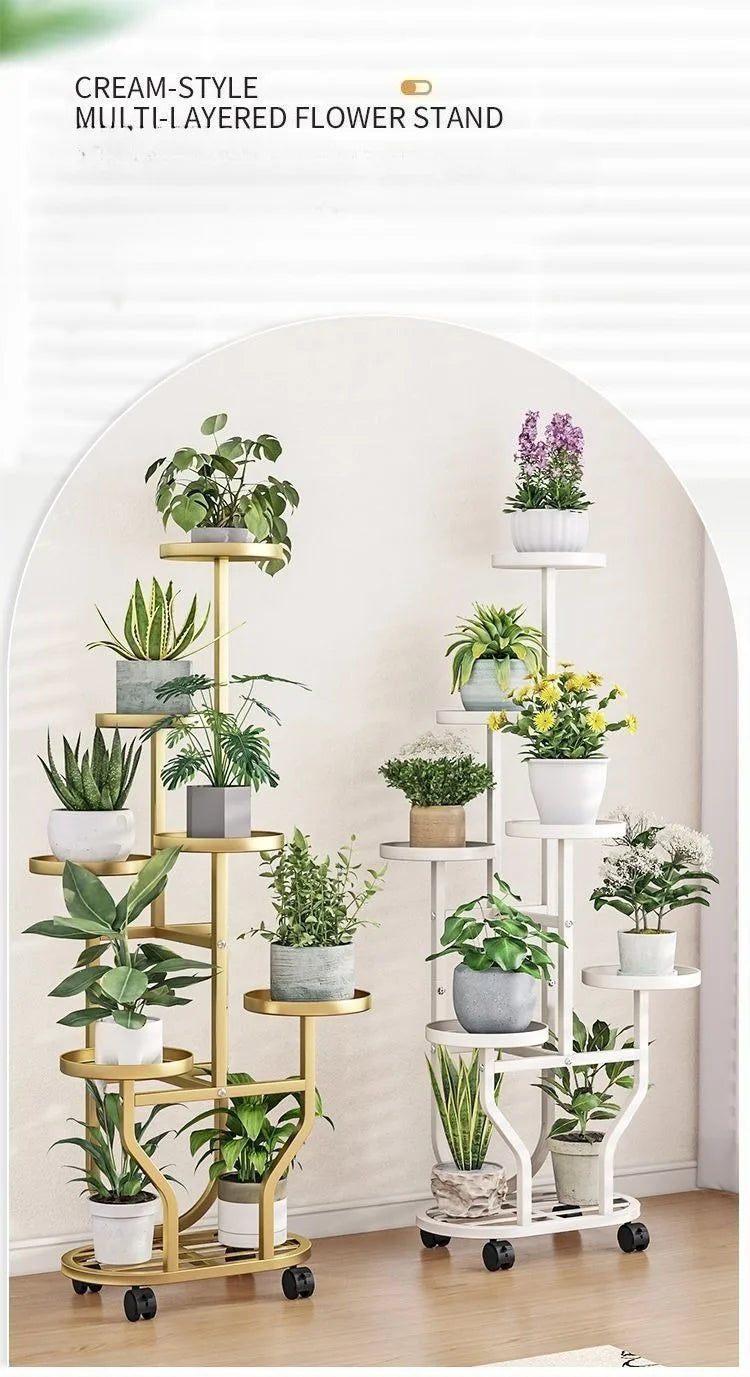 meuble fleurs or blanc moderne niveaux roulettes métal assemblageintérieur plante pots