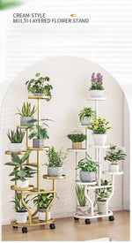 meuble fleurs or blanc moderne niveaux roulettes métal assemblageintérieur plante pots