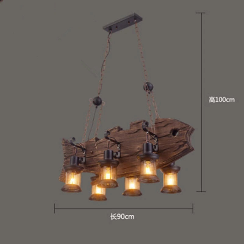 suspension lumineuse bois naturel ampoule filament industriel rustique verre translucide