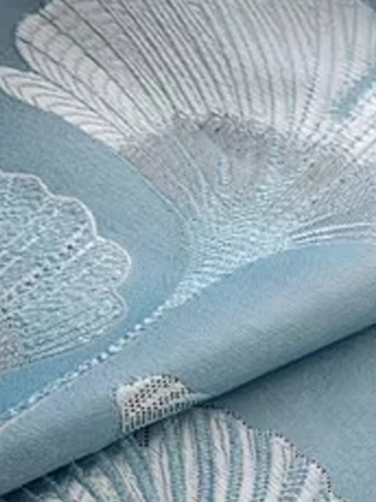 rideau moderne bleu clair imprimé floral feuilles ginkgo opacité blackout polyester Jacquard