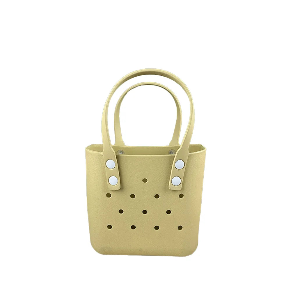 sac main vert jaune bleu perforé autocollants poignées détachables réutilisable respectueux environnement moderne casual
