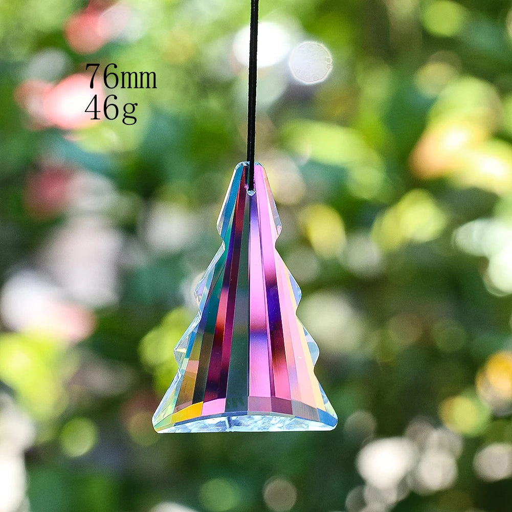 pendants cristal vert bleu jaune arc ciel facettes brillantes modernes transparents anneaux noirs 63mm
