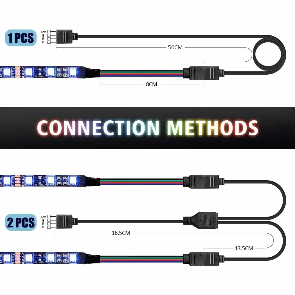 ruban led rgb pc gamer bande lumineuse smd autocollante connecteur quatre broches informatique