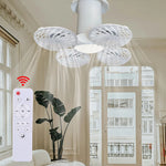 lampe ventilateur blanc moderne grille télécommande éclairage vitesse réglable sans filflux lumineux vitesseModes