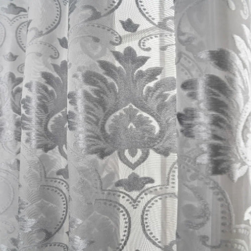 rideau gris brodé motif floral élégant semi transparent salon chambre moderne