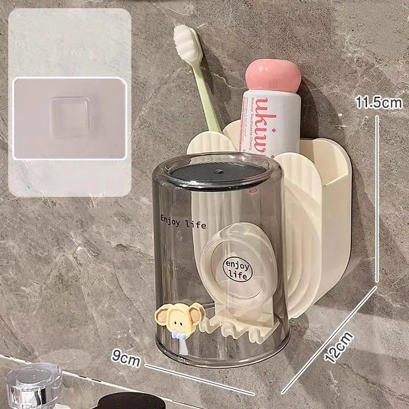 organisateur salle bain brosses dents dentifrice coupes animaux mignons moderne minimaliste transparent adhésif