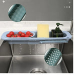 panier drainage rétractable bleu perforé moderne rangement vaisselle gants savon brosse
