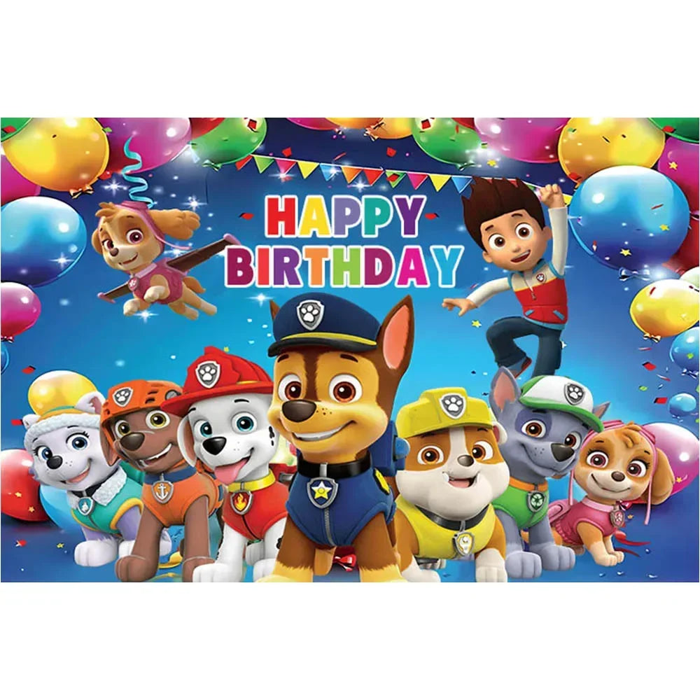 toile fond événement bleue personnages animés happy birthday opaque cartoon