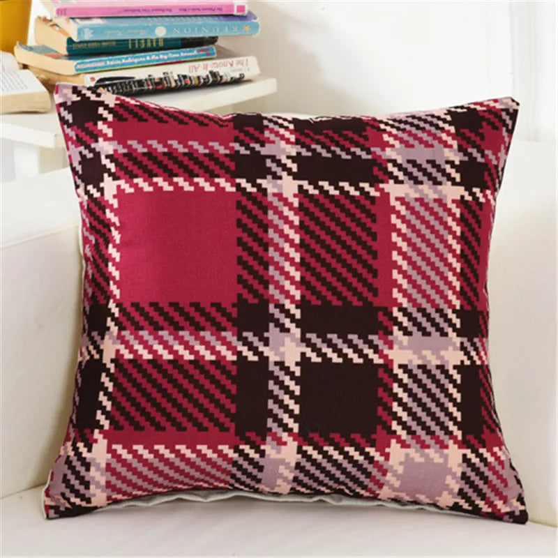 housse coussin carré géométrique coton laine moderne bleu orange triangles losanges