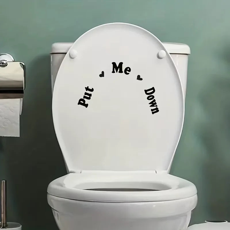 autocollant vinyle put me down siège toilette texte coeurs moderne adhésif salle bain décoration