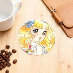 sous verres ronds fibre bambou multicolores illustration fille accessoires colorés dessin animé