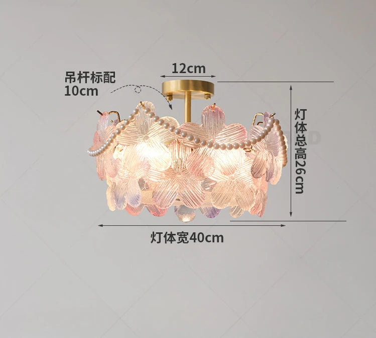 lampe suspendue classique rose fleurs chaîne ajustable blanc doré vintage chambre salon