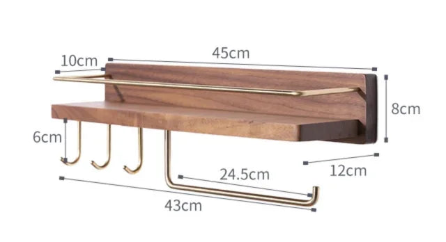 étagère murale moderne minimaliste bois naturel doré étagères clips métalliques