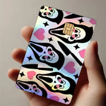 autocollants cartes bancaires effet laser pop art masques effrayants multicolores réutilisables