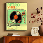 affiches murales vintage rétro disques vinyle illustration cassette audio chambre décoration noire orangée