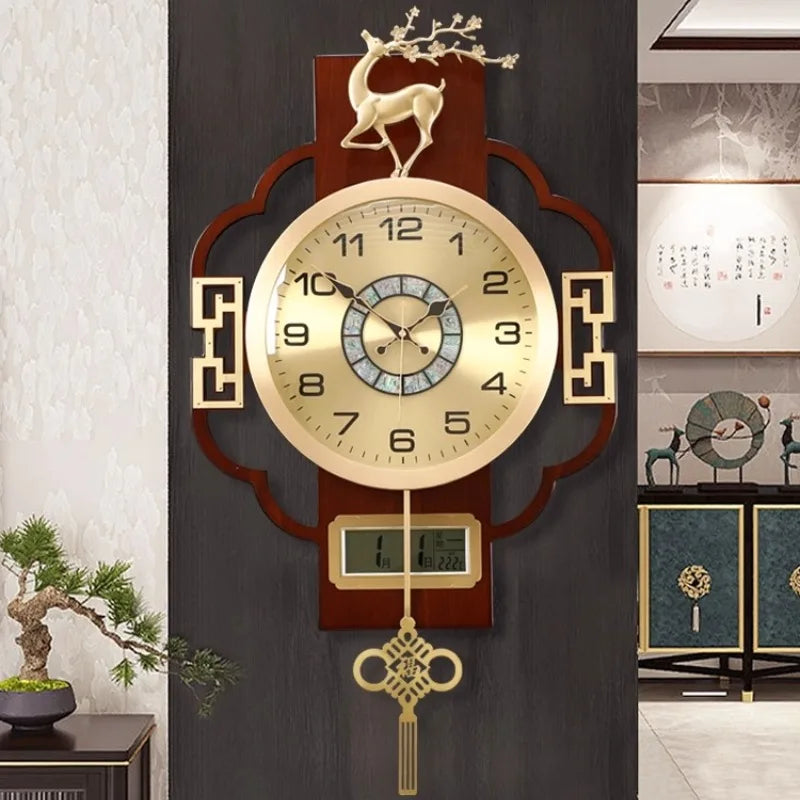 horloge murale décoration asiatique motif géométrique cadran analogique éléments décoratifs métal doré chambre salon