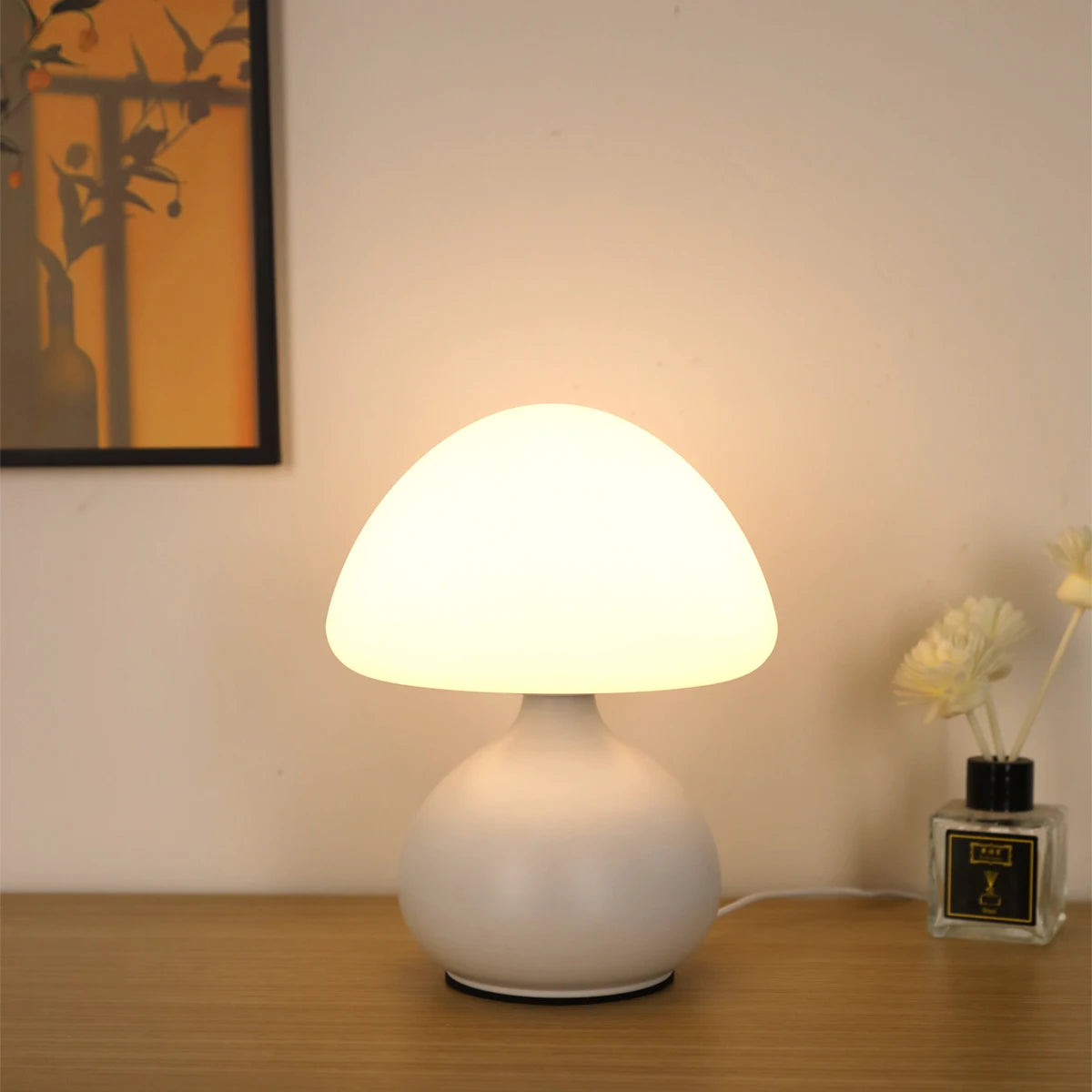 lampe table champignon blanc noir minimaliste interrupteur feutre antidérapant led usb nocturne chambre