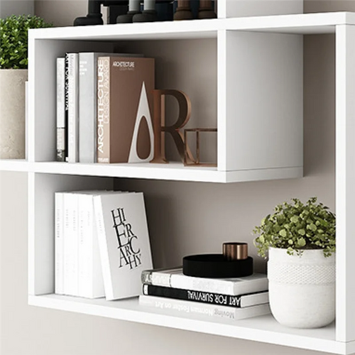 étagère murale modulaire blanc noir moderne fixations invisibles décorative livres objets tridimensionnelle contemporain