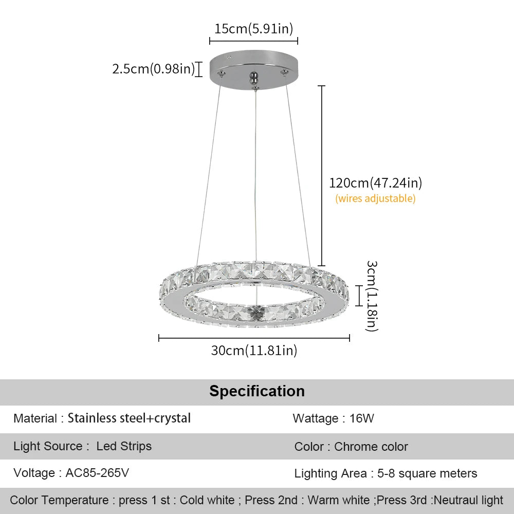 suspension lumineuse moderne strass cristal transparent doré minimaliste led commandes distantes