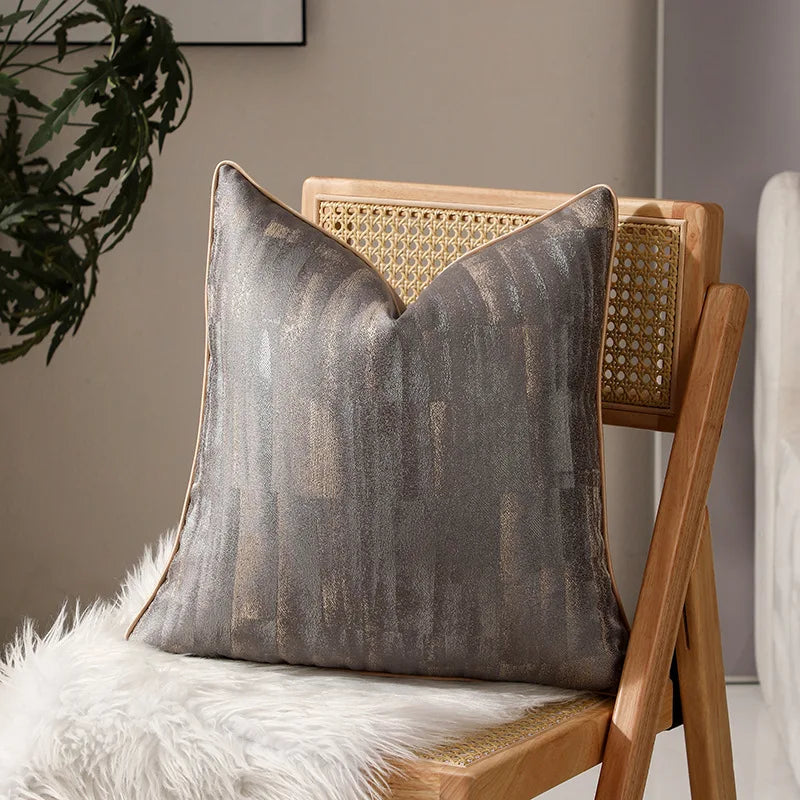 housse coussin carré beige points dorés jacquard passepoil contemporain non toxique environnement polyester