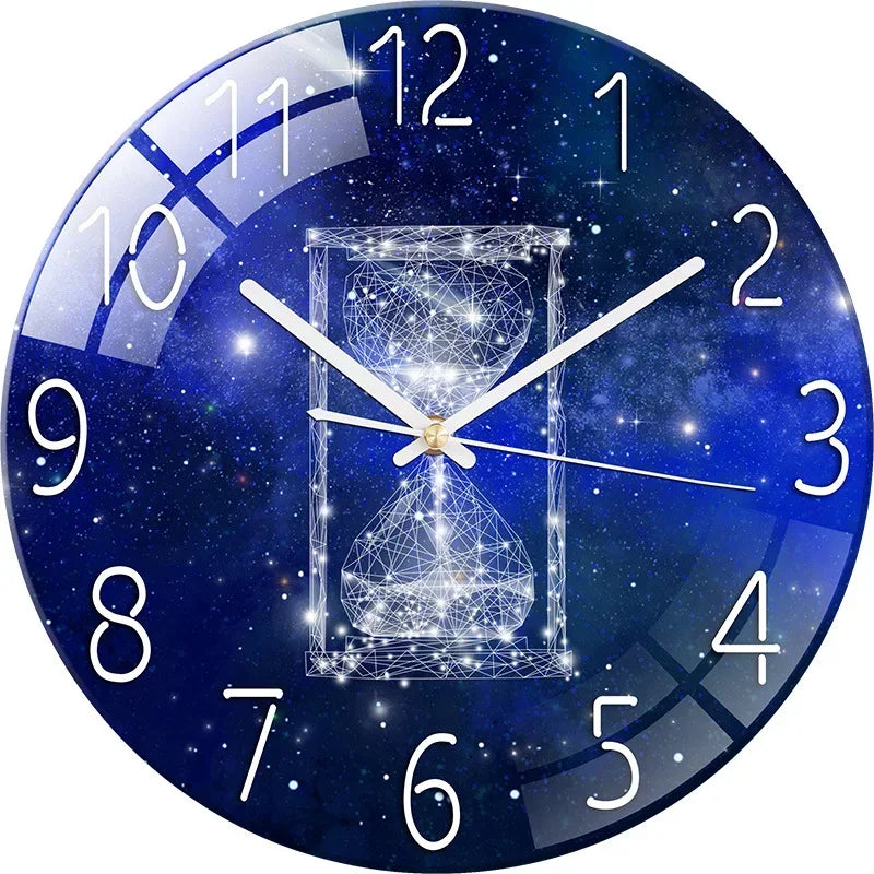 horloge murale moderne coucher soleil bleu doré planète géométrique salon minimaliste