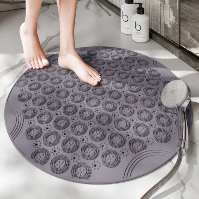 tapis bain antidérapant moderne rayé gris bleu vert rose diamètre 30cm PVC respectueux environnement