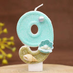 bougies numériques forme chiffres glitter thème marin anniversaire turquoise doré blanc coquillages clips