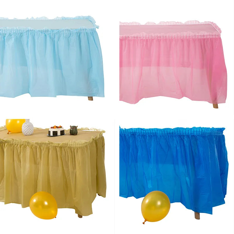 jupe table imperméable bleu clair rose bleu translucide plissée festive adhésive ruban adhésif
