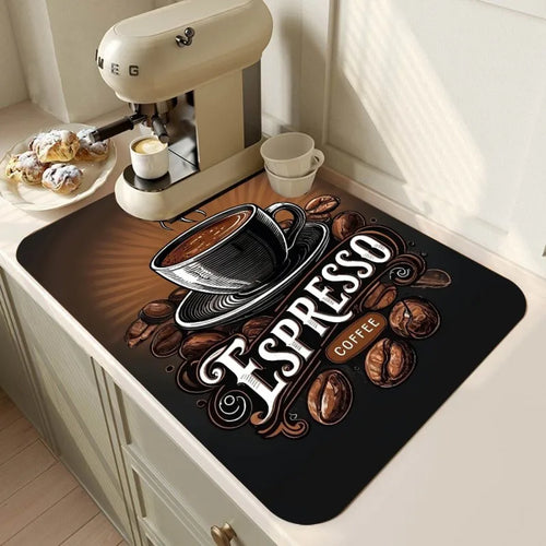 tapis cuisine noir décoratif espresso séchage vaisselle antidérapant absorbant moderne table