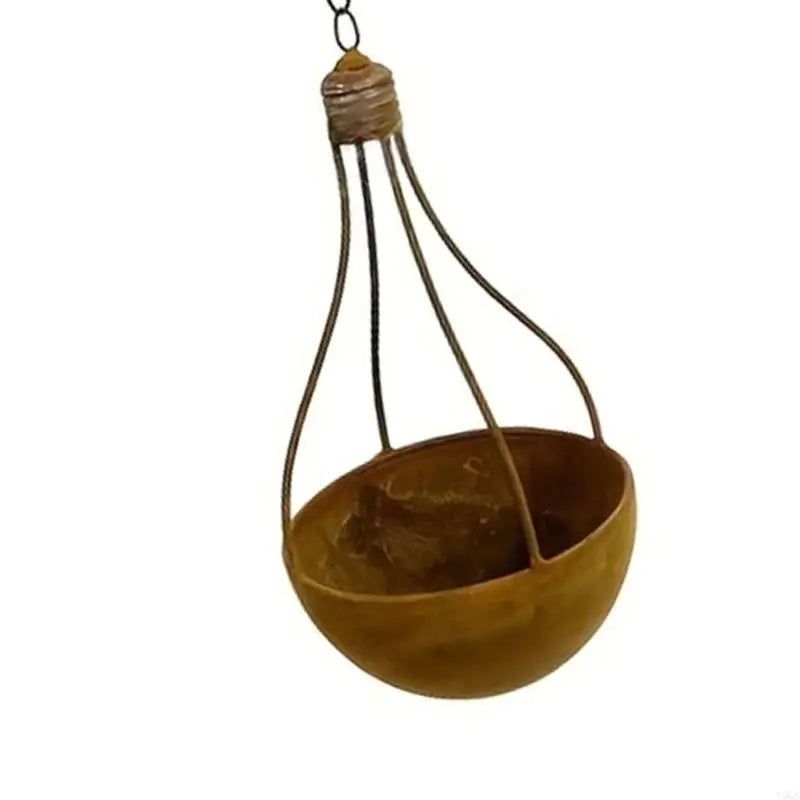 cache pot suspendu marron clair rustique crochets métalliques chaîne fleur artificielle balcon jardin décorationextérieur