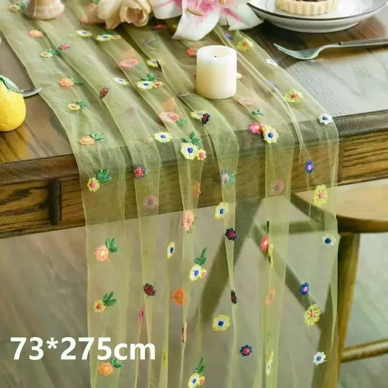 table chevet brodée fleurs transparente couleur blanc jaune vert rose bleu festive anniversaire mariage