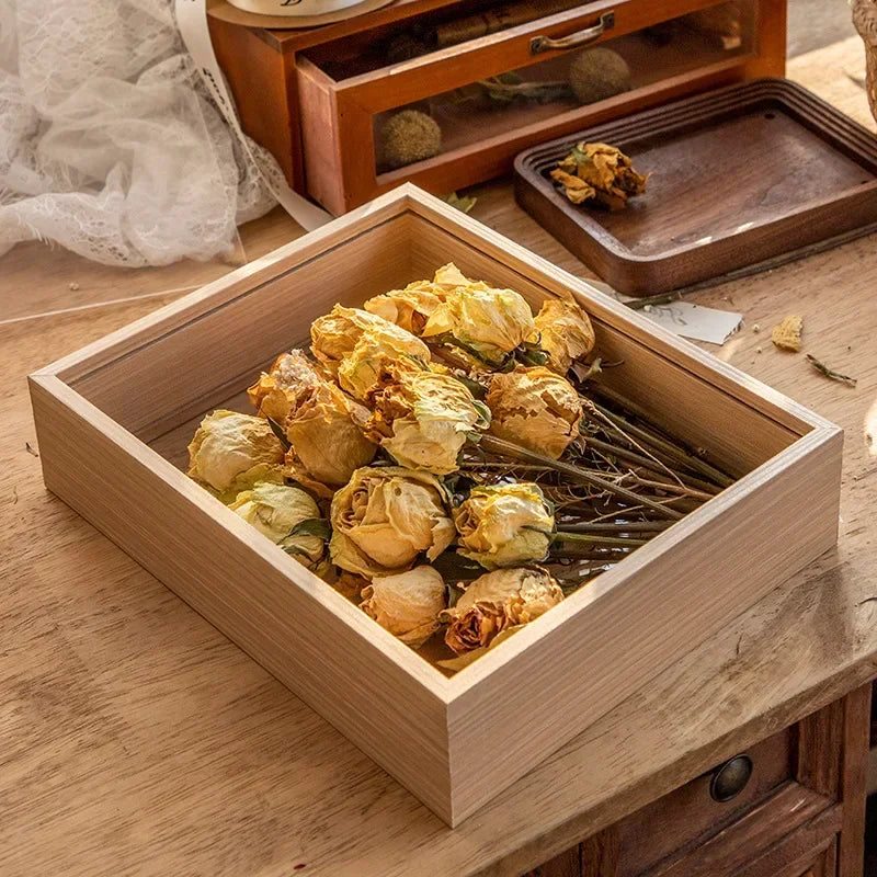 cadre bois moderne fleurs séchées transparent verre beige brun inch đen