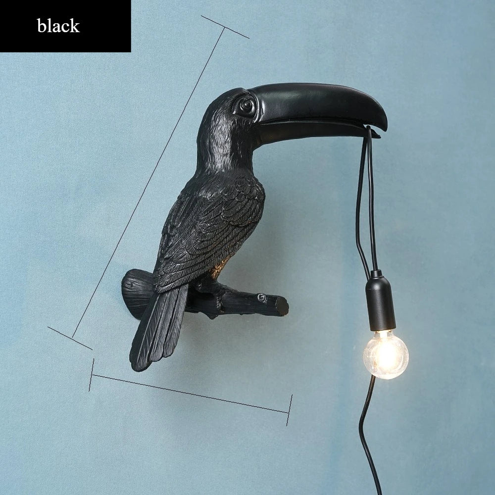 lampe oiseau résine blanc noir moderne fixée mur éclairage chambre cuisine salle manger