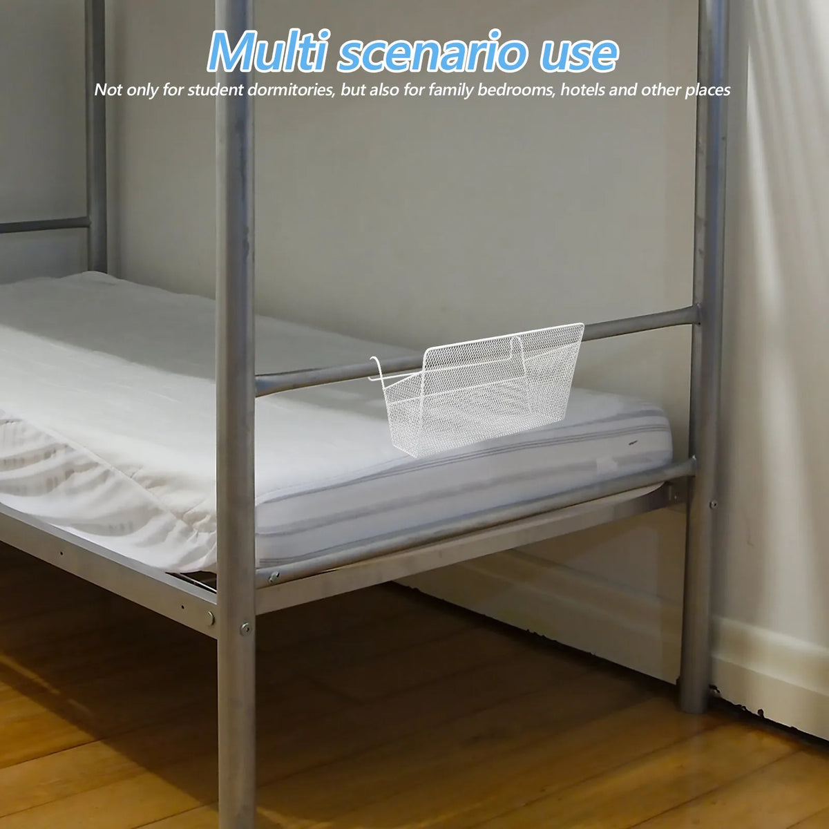 panier suspendu blanc métal ajouré fonctionnel minimaliste lit superposé organizer.storage.basket.hanging.shelf.bedside