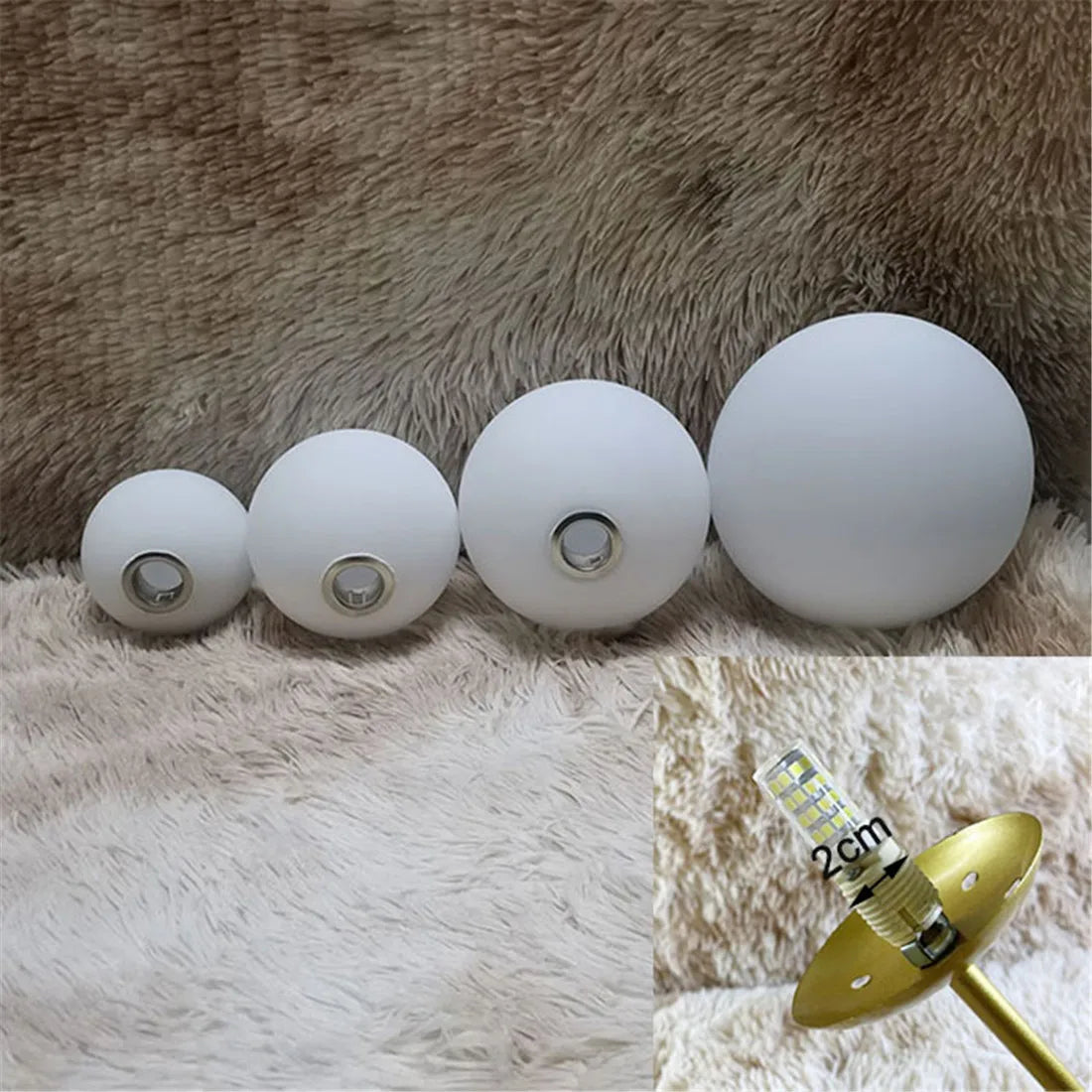 abat jour sphérique moderne blanc translucide eyelets verre aluminium variante 6cm 8cm 9cm 10cm