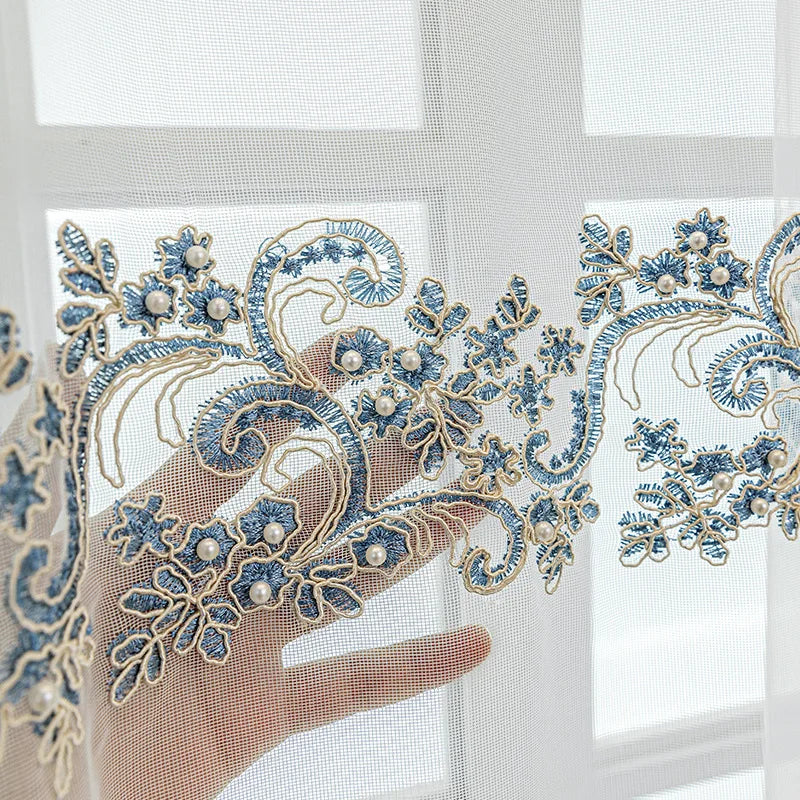 rideau blanc broderie florale transparent classique maison anneaux inclusion