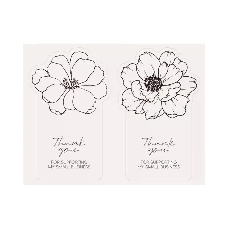 sticker adhésif fleur stylisée thank you small business blanc noir minimaliste emballage cadeau 50