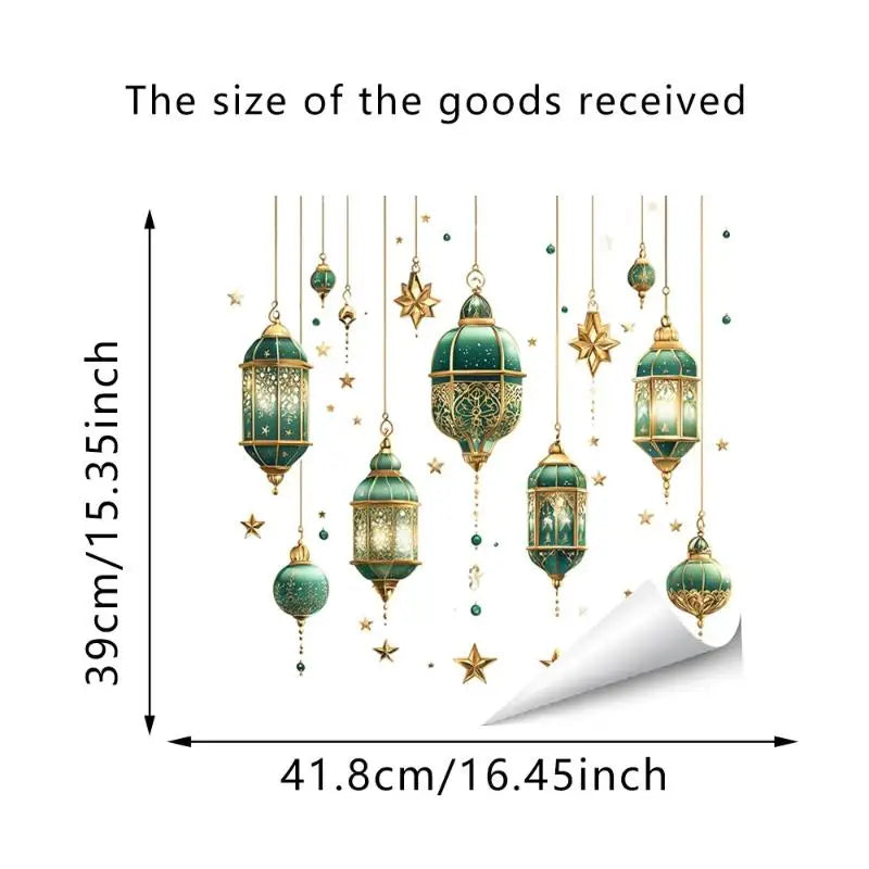 décoration ramadan stickers muraux lanternes colorées lune étoiles dorées floral violet vert rose artisanal