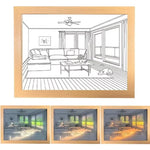 lampe ambiance rectangle cadre photo monochrome diffusion lumiere texture bois moderne