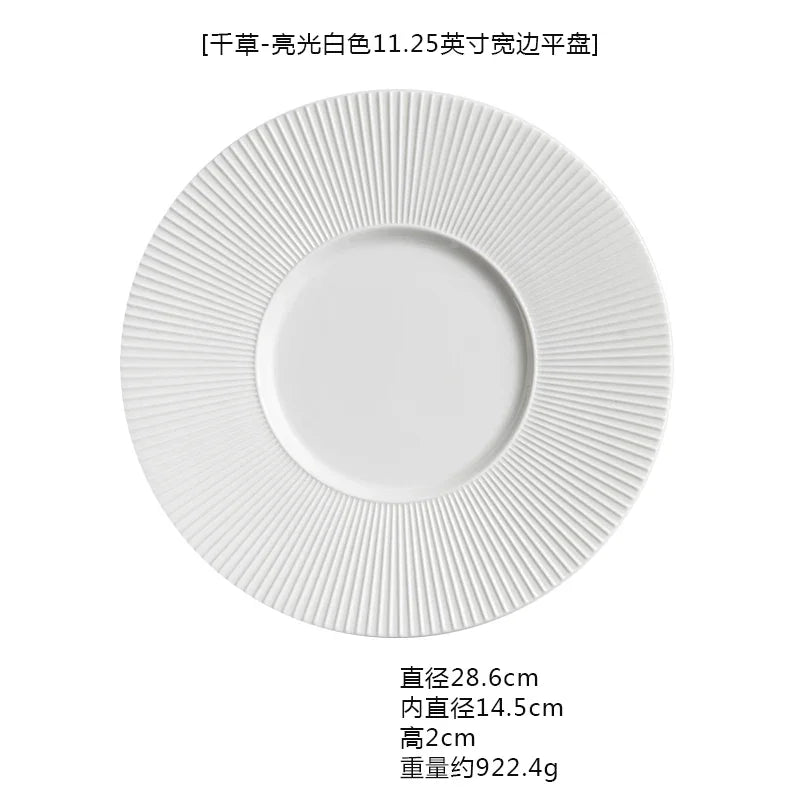 assiettes rondes rayures verticales moderne noir blanc céramique
