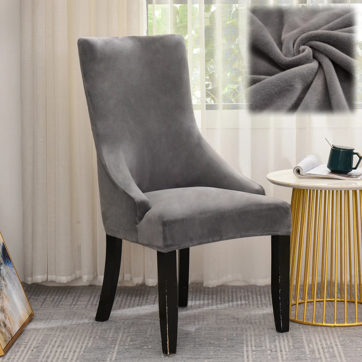 housse chaise velours extensible imprimé floral fauteuil salle manger moderne décoration