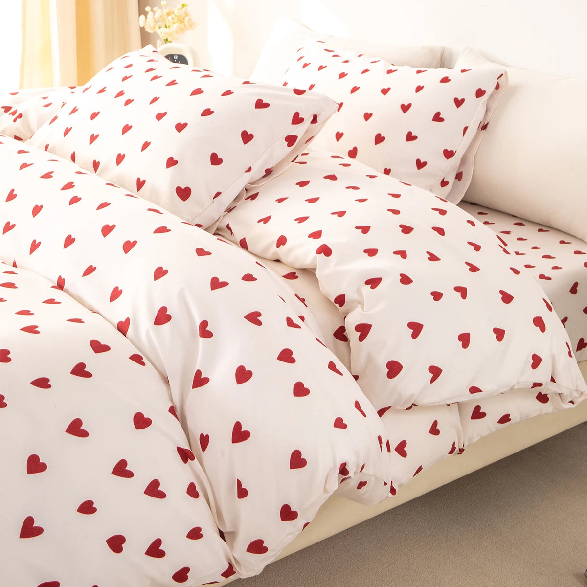 ensemble literie moderne coeurs rouges imprimés blanc 135x200cm 150x200cm polyester doux