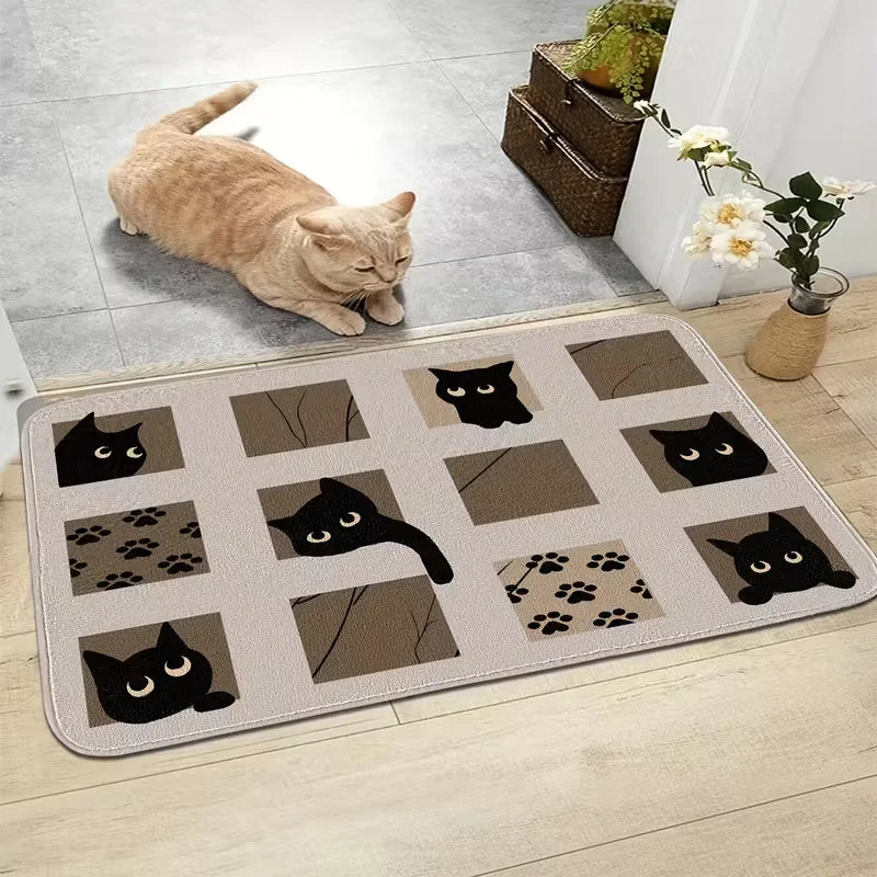 tapis gris noir chats antidérapant polyester durable moderne graphique intérieur prière camping voyage