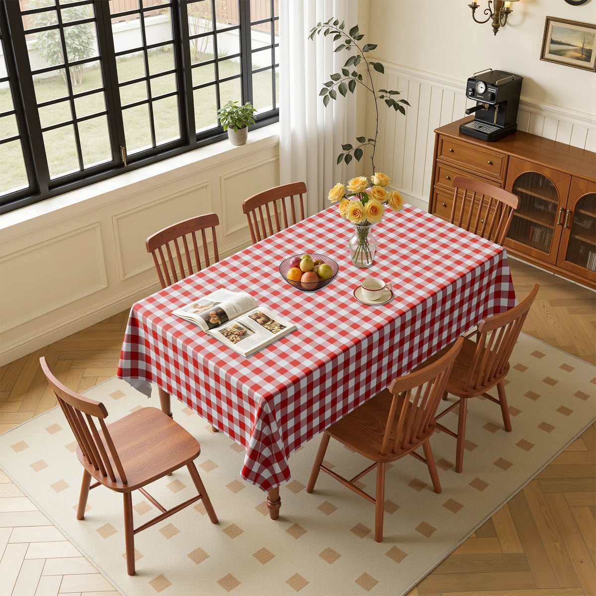 nappe table rouge blanche carreaux imperméable classique extérieure camping pique nique terrasse