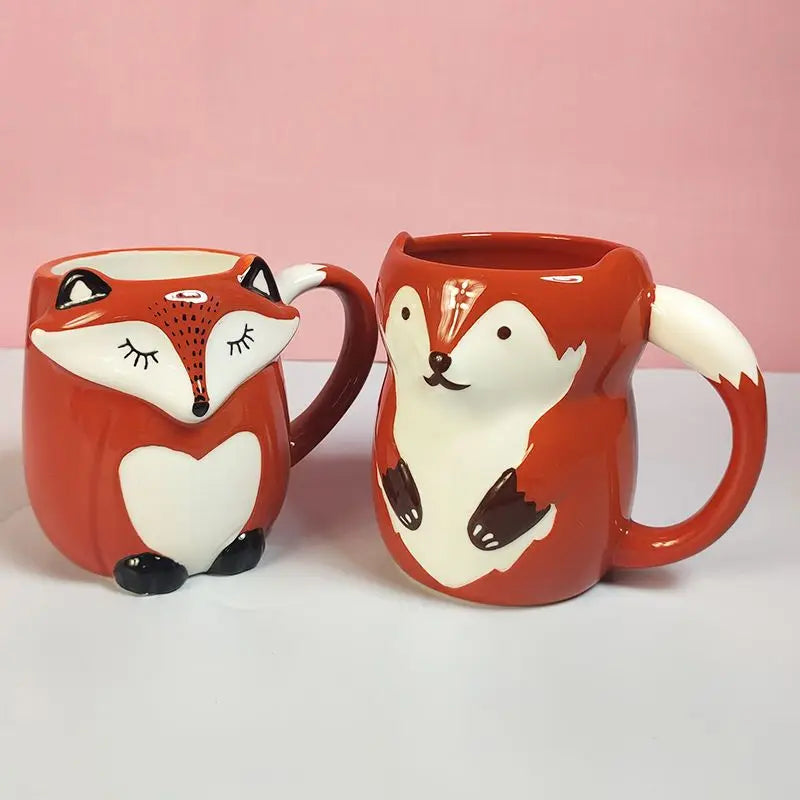 tasse céramique porcelaine renard dessin animé orange blanc noir poignée respectueux environnement