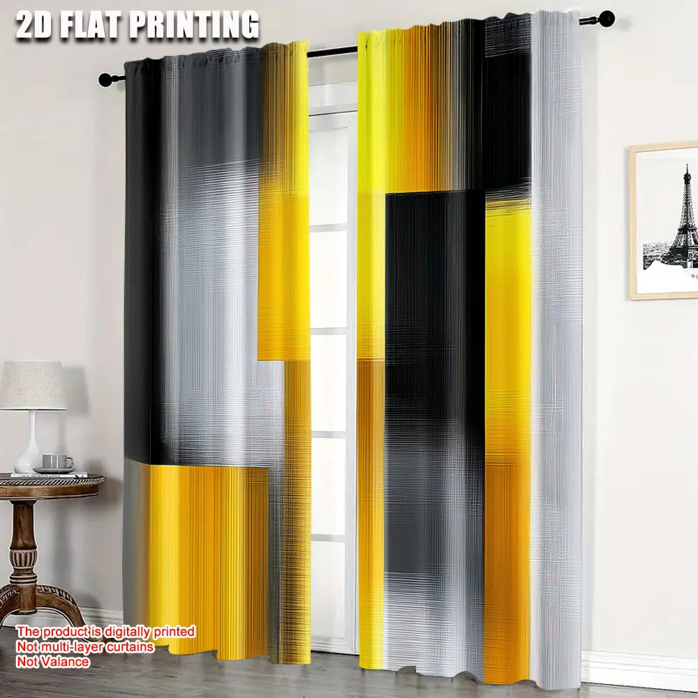 rideau moderne polyester noir gris jaune rayures horizontales abstraits translucide chambre salon