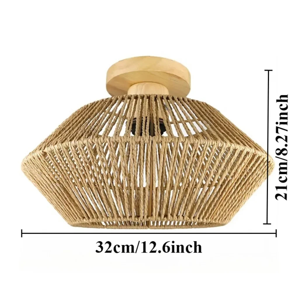 lampe suspendue moderne rustique tissée bambou naturel cadre métallique noir cuisine chambre coucher salle