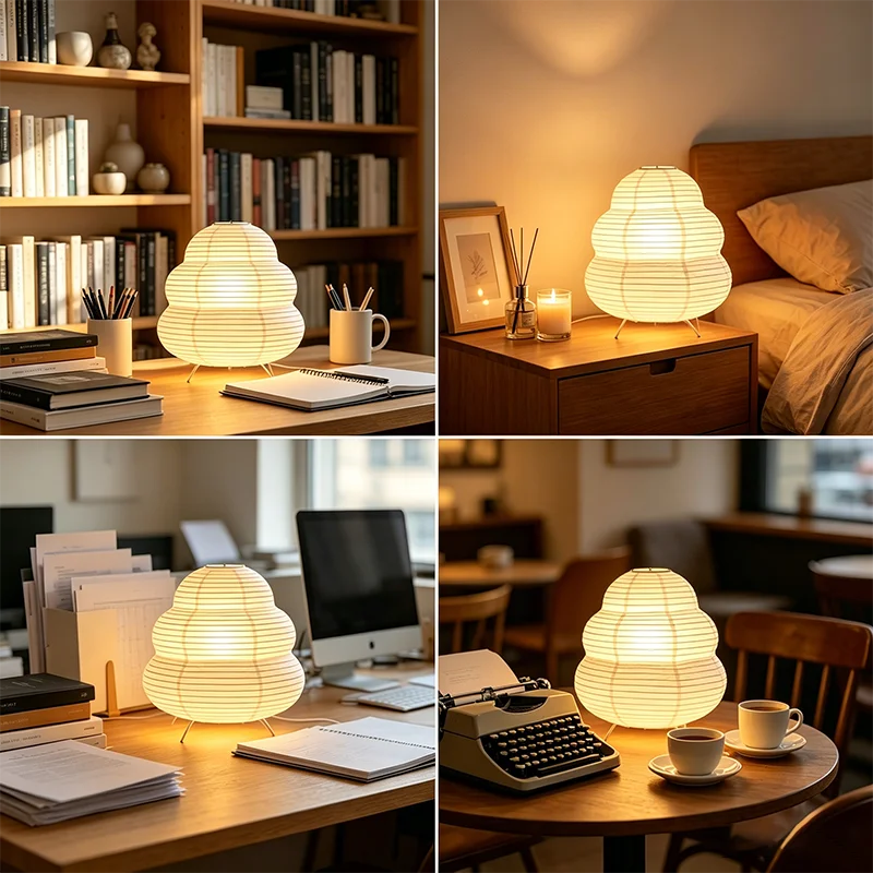 lampe table led moderne blanc papier plissé interrupteur bouton éclairage chambre salon étude