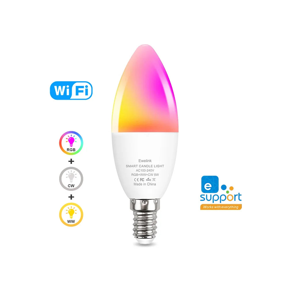 ampoule led wifi zigbee e14 blanc rose jaune multicolore forme bougie moderne smart