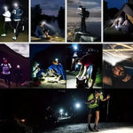 lampe frontale led rechargeable usb noir camping pêche étanche haute luminosité 180deg